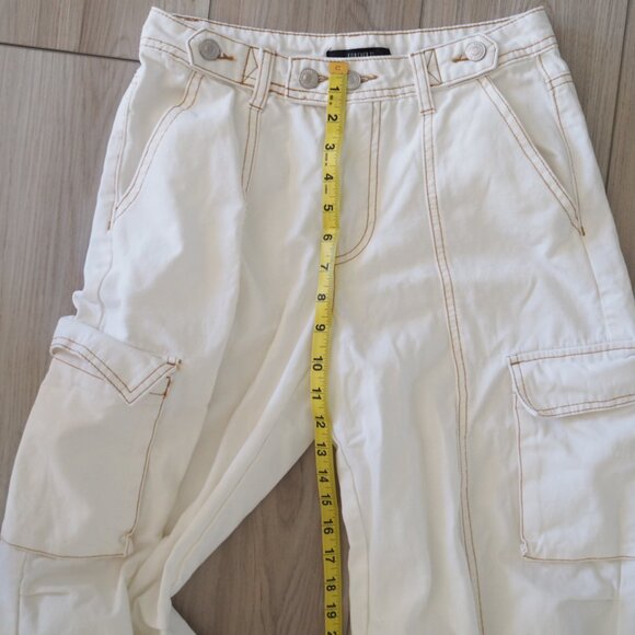 Skater Aesthetic White Cargo Pants With Brown Embordary And Zippers Sz Small - Picture 14 of 16